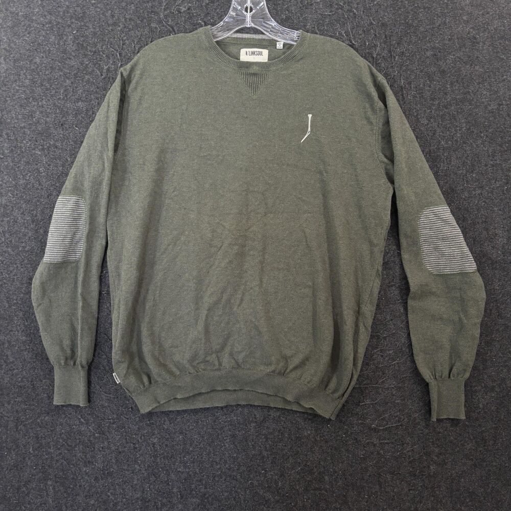Linksoul Sweater Men's Large Green Cotton Cashmere Crewneck Pullover Golf Knit